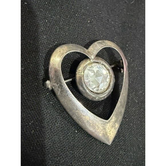 Lot of 3 Heart Brooch Pins – Vintage Style Gold & Silver Tone Rhinestone Red - Picture 5 of 11